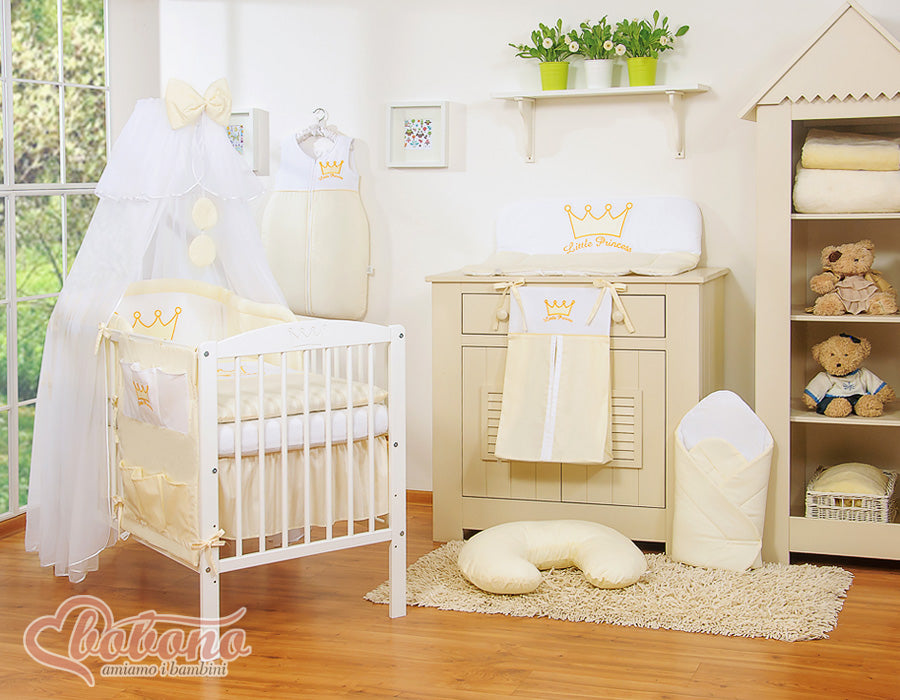 Large mosquito net for baby's bed made of white chiffon with circles and a bow - cream hangers