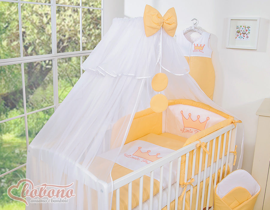 Large mosquito net for baby's bed made of white chiffon with circles and a bow - peach hangers
