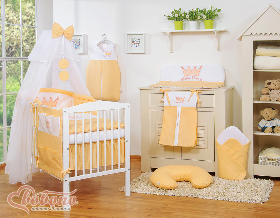 Large mosquito net for baby's bed made of white chiffon with circles and a bow - peach hangers
