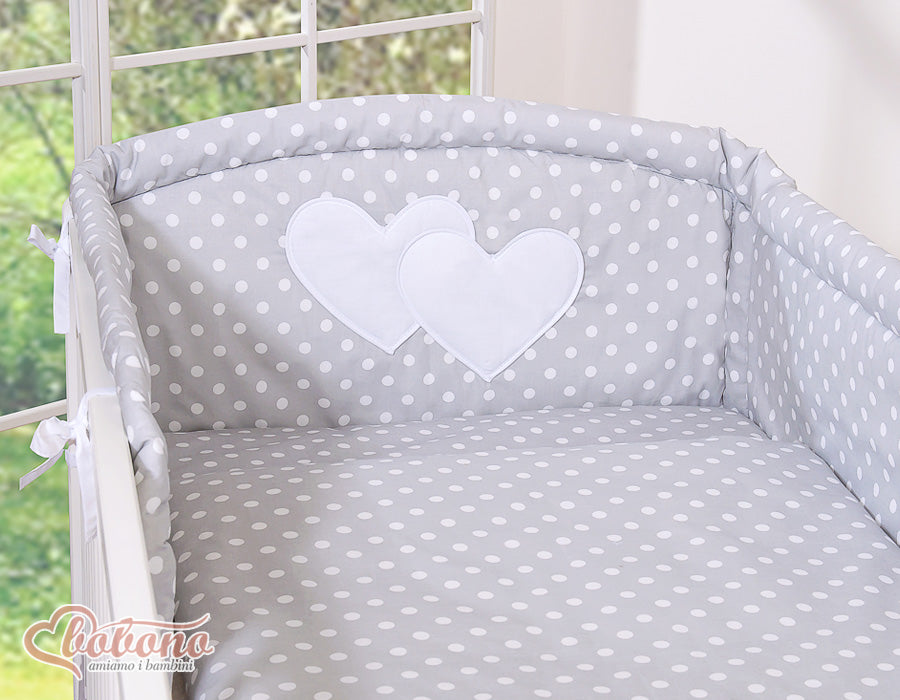 Bedding set 3-pcs 135x100 - Hanging Hearts white dots on grey