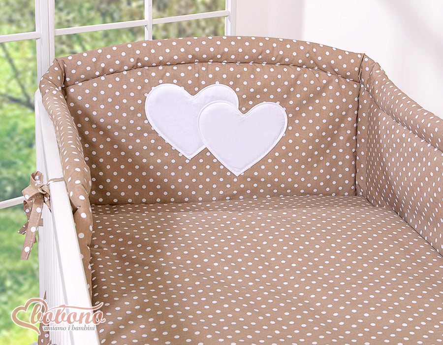 Bedding set 3-pcs 120x90 - Hanging Hearts white dots on brown
