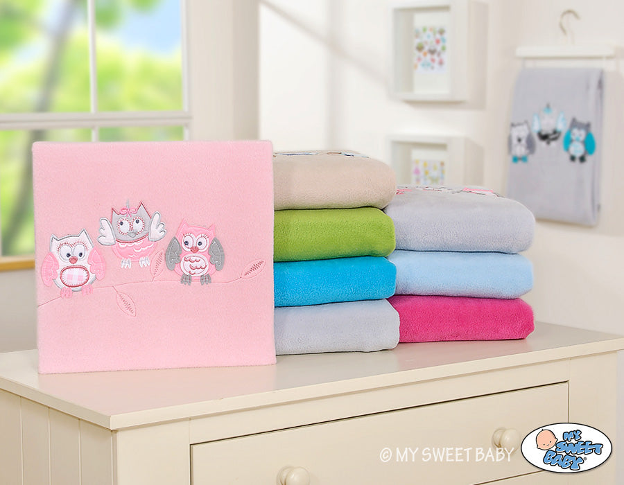Polar fleece blanket - Owls Bigi Zibi & Adele- grey