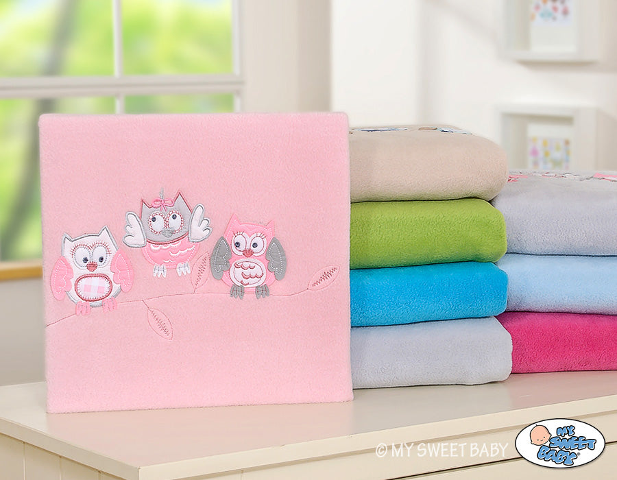 Polar fleece blanket - Owls Bigi Zibi & Adele- grey
