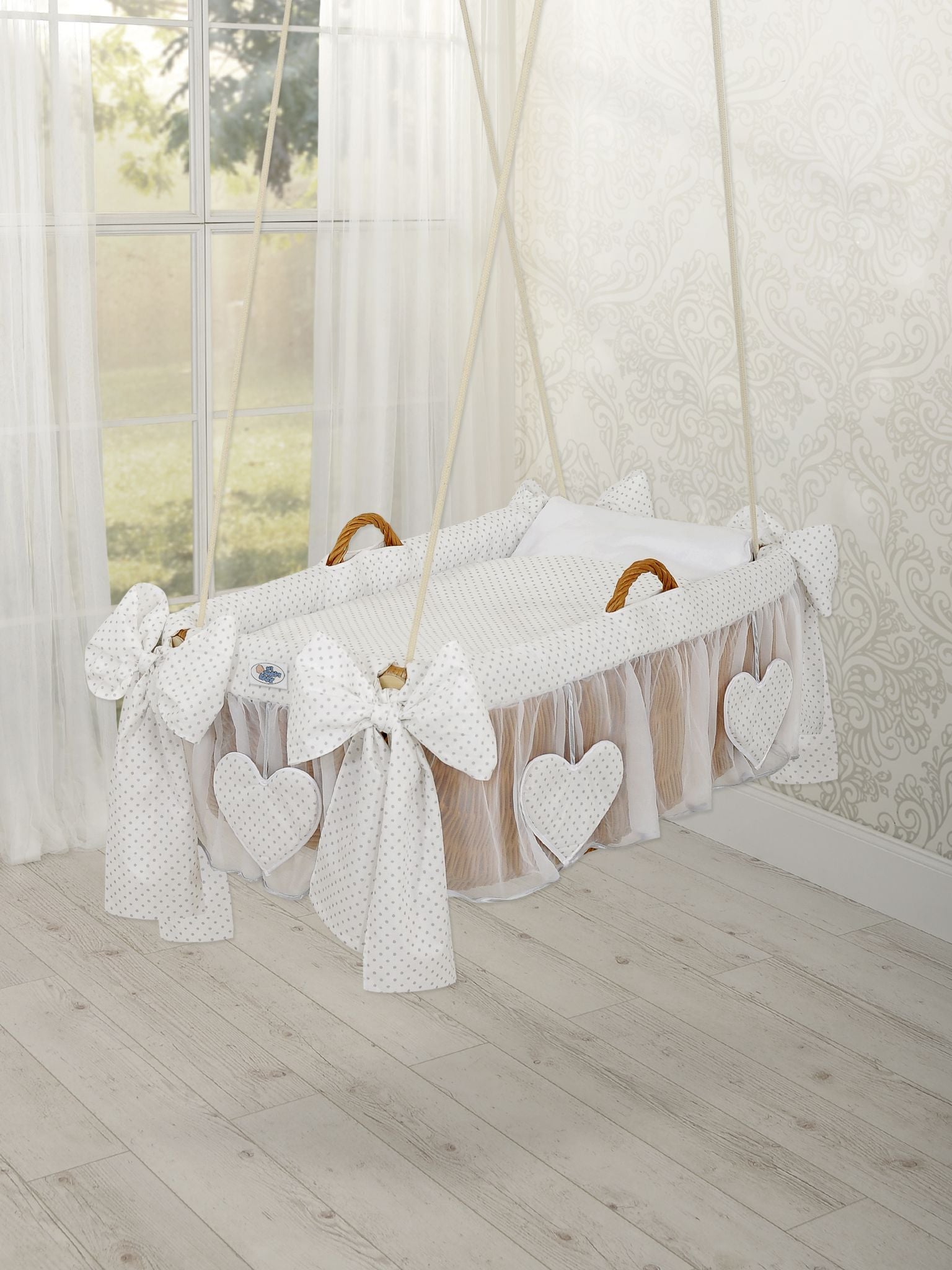 Moses Basket Hanging crib - Grey dots
