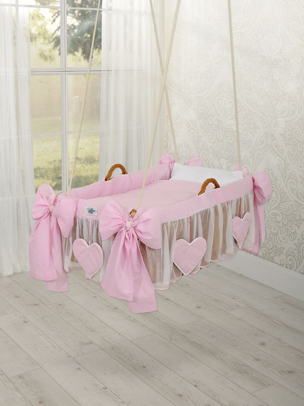 Moses Basket Hanging crib - Pink check