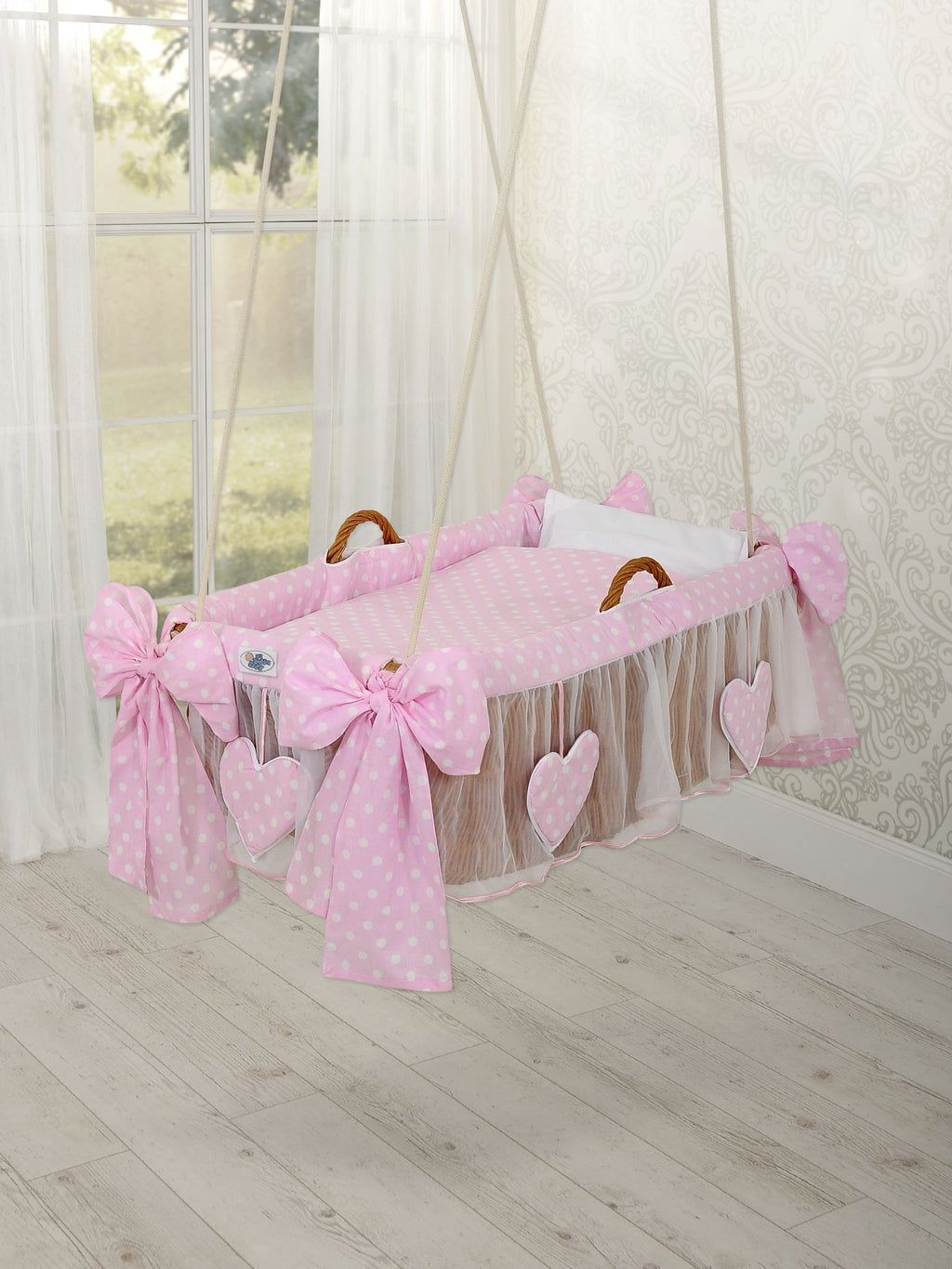 Moses Basket Hanging crib - Pink dots