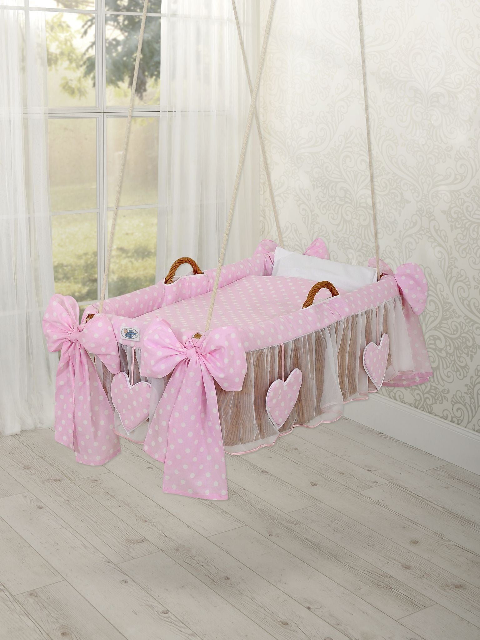 Moses Basket Hanging crib - Pink dots
