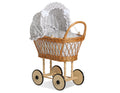 Wicker dolls' pram with grey bedding and padding VERONICA natural