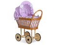 Wicker dolls' pram with lila bedding and padding VERONICA - natural