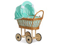 Wicker dolls' pram with mint bedding and padding VERONICA - natural