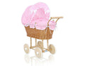 Wicker dolls' pram with pink bedding and padding NATALIA natural
