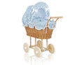 Wicker dolls' pram with blue bedding and padding NATALIA natural