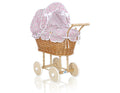 Wicker dolls' pram with pink bedding and padding NATALIA natural