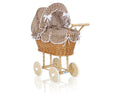Wicker dolls' pram with brown bedding and padding NATALIA natural