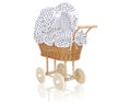 Wicker dolls' pram with white-black bedding and padding NATALIA natural