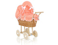 Wicker dolls' pram with peach bedding and padding NATALIA natural