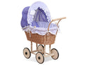 Wicker dolls' pram with purple bedding and padding NATALIA natural