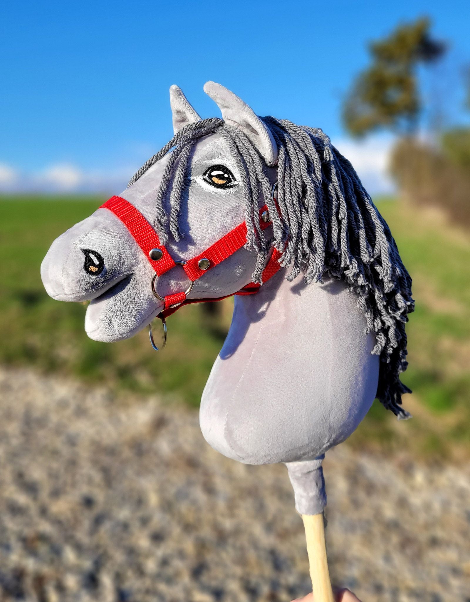 Horse on a stick Super Hobby Horse Premium - gray horse with grey mane A3