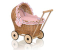 Wicker doll pushchair with bedding old rose and soft padding CHIARA - natural
