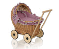 Wicker doll pushchair with bedding dusty rose and soft padding CHIARA - natural
