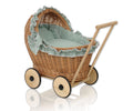 Wicker doll pushchair with sage bedding and soft padding CHIARA - natural