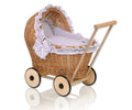 Wicker doll pushchair with grey bedding and soft padding CHIARA - natural