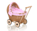 Wicker doll pushchair with pink bedding and soft padding CHIARA - natural