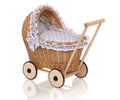 Wicker doll pushchair with grey bedding and soft padding CHIARA - natural