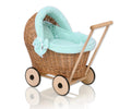 Wicker doll pushchair with mint bedding and soft padding  STELLA - natural