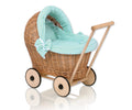 Wicker doll pushchair with mint bedding and soft padding STELLA - natural