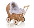 Wicker doll pushchair with grey bedding and soft padding STELLA - natural