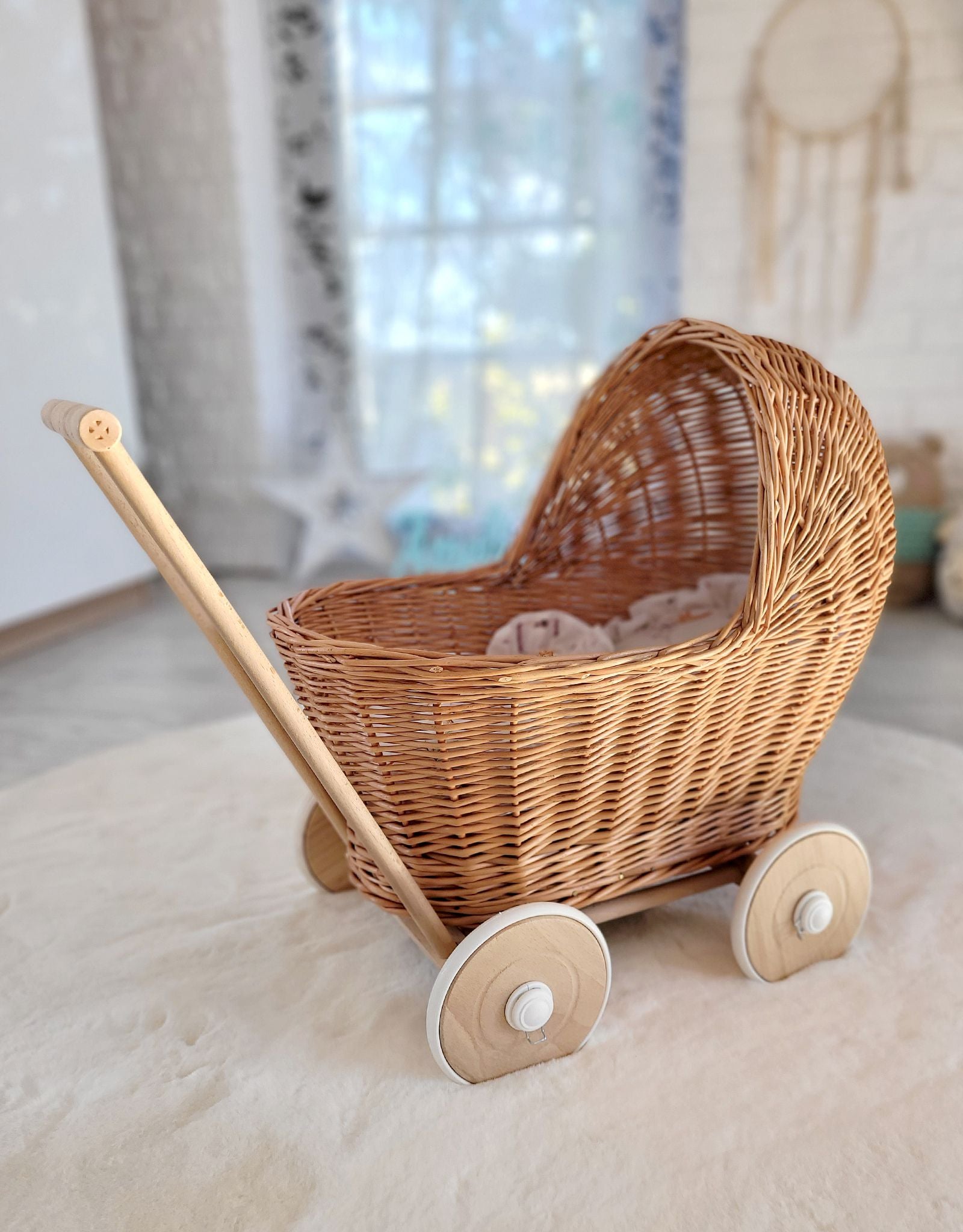 Wicker doll pushchair - natural