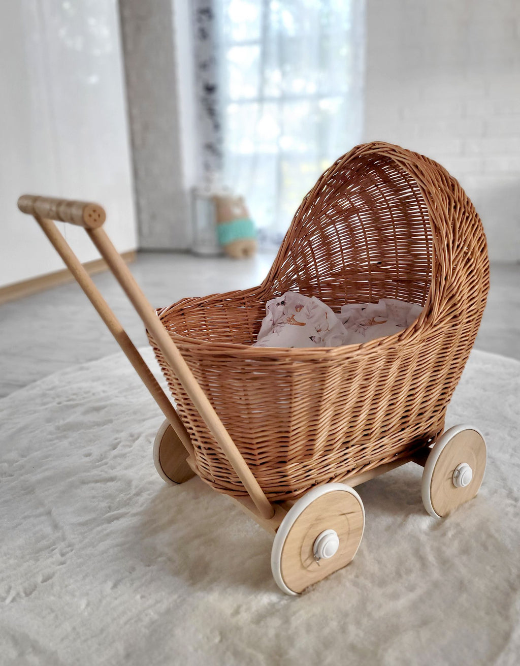 Wicker doll pushchair - natural
