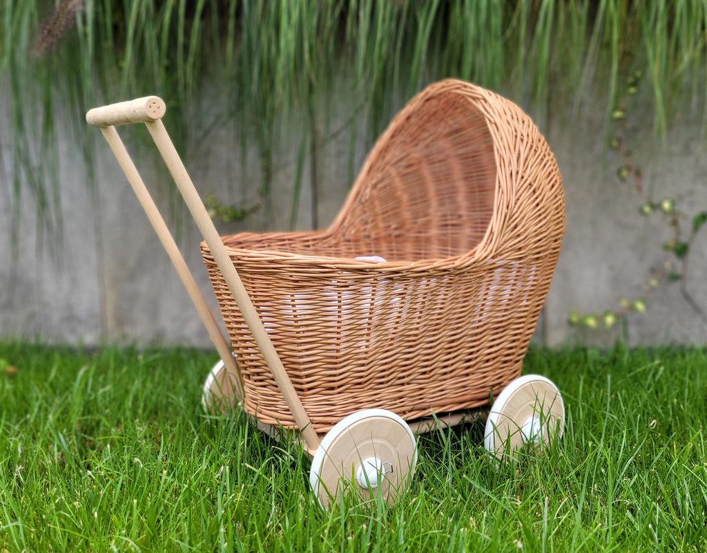 Wicker doll pushchair - natural