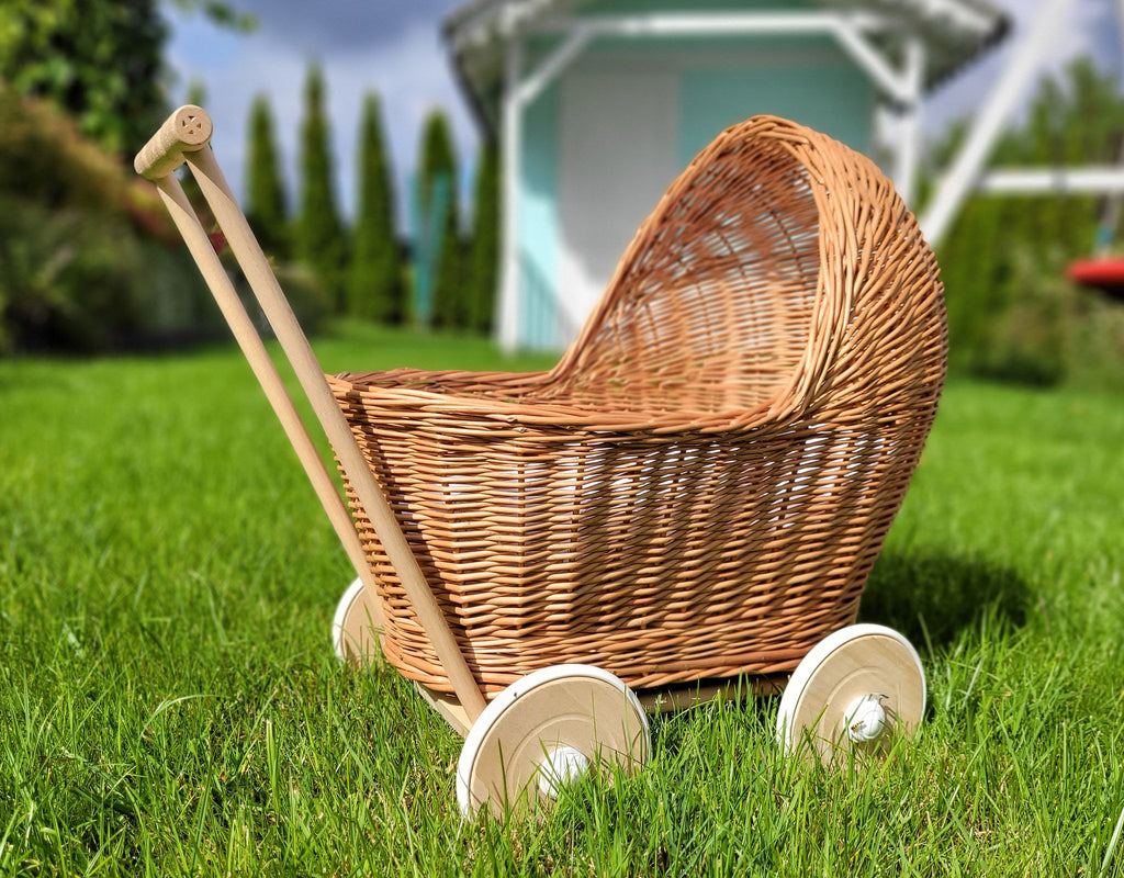 Wicker doll pushchair - natural