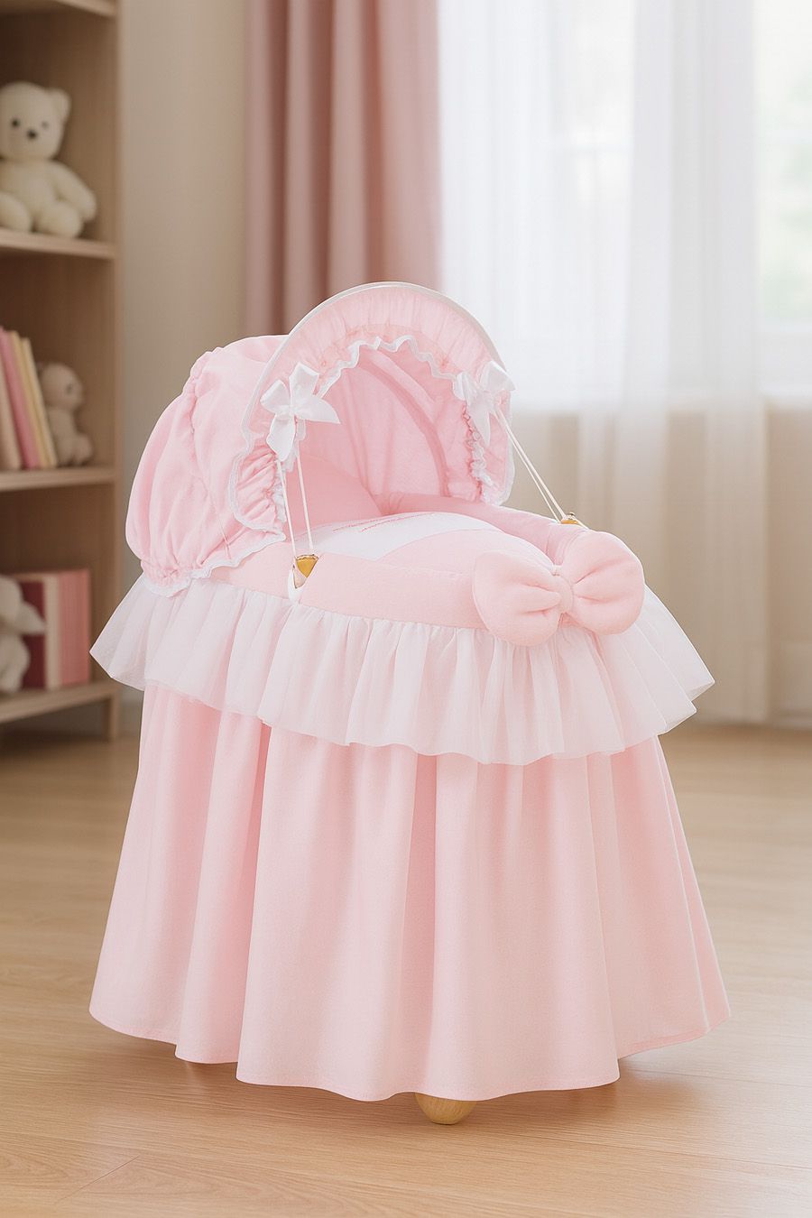 Wicker crib for doll Moses basket for dolls with hood LITTLE PRINCESS pink