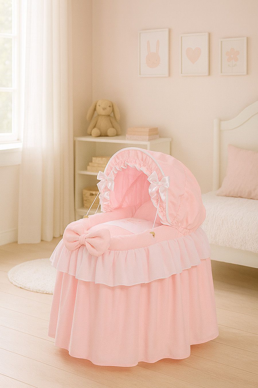 Wicker crib for doll Moses basket for dolls with hood LITTLE PRINCESS pink