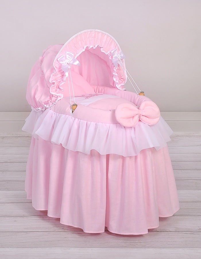 Wicker crib for doll Moses basket for dolls with hood LITTLE PRINCESS pink