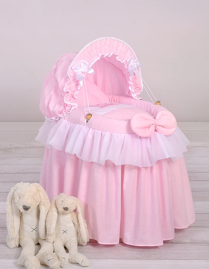 Wicker crib for doll Moses basket for dolls with hood LITTLE PRINCESS pink