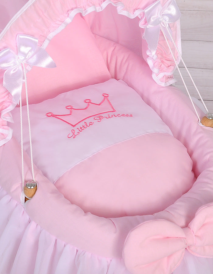 Wicker crib for doll Moses basket for dolls with hood LITTLE PRINCESS pink