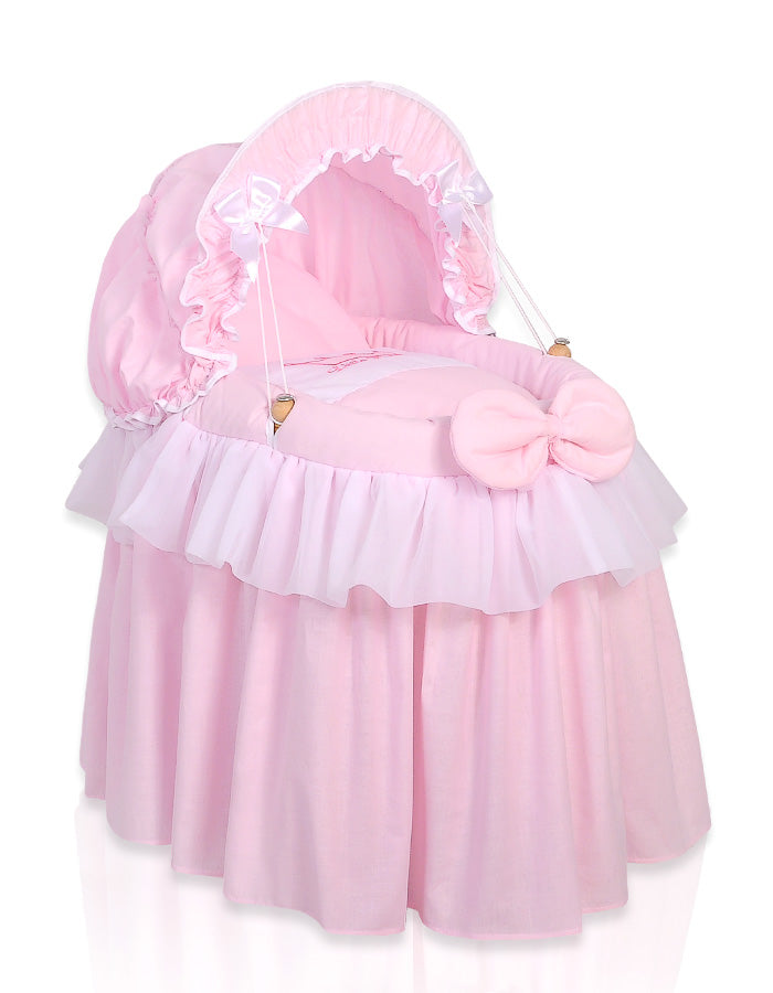 Wicker crib for doll Moses basket for dolls with hood LITTLE PRINCESS pink