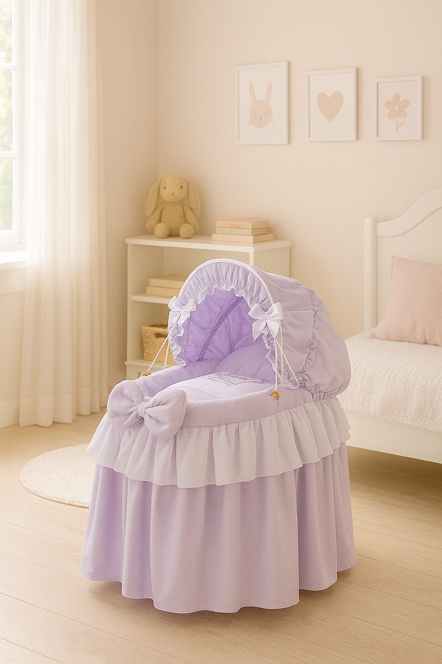 Wicker crib for doll Moses basket for dolls with hood LITTLE PRINCESS lilac