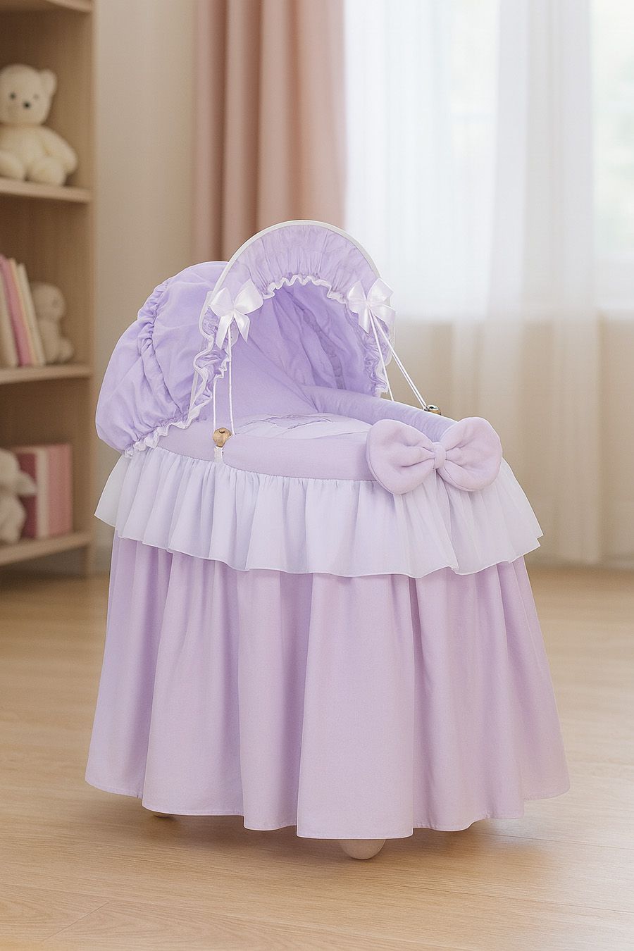 Wicker crib for doll Moses basket for dolls with hood LITTLE PRINCESS lilac