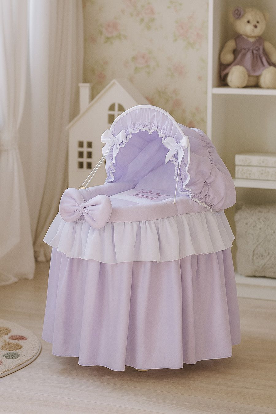 Wicker crib for doll Moses basket for dolls with hood LITTLE PRINCESS lilac