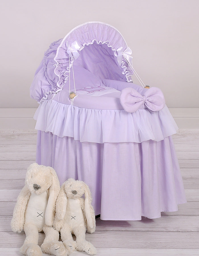 Wicker crib for doll Moses basket for dolls with hood LITTLE PRINCESS lilac