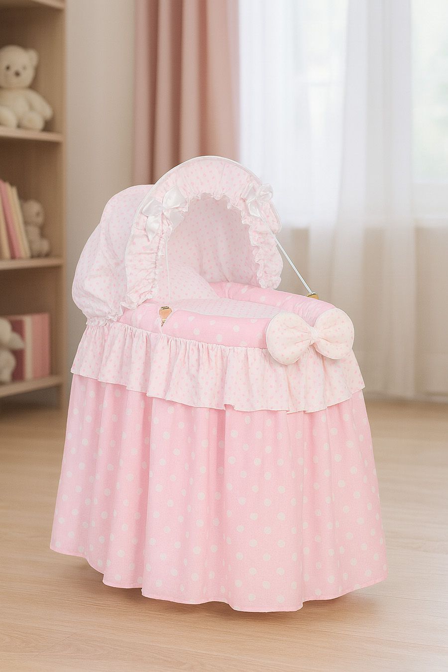 Wicker crib for doll Moses basket for dolls with hood LAURA pink