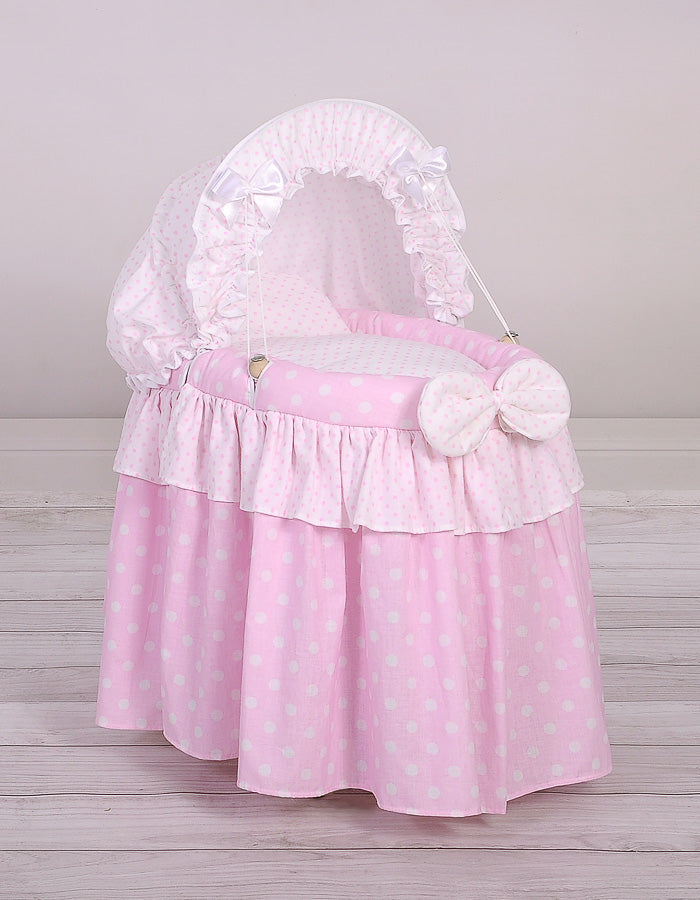 Wicker crib for doll Moses basket for dolls with hood LAURA pink