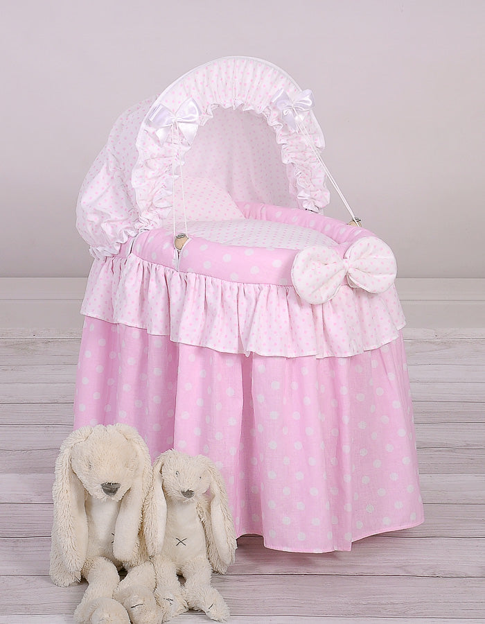 Wicker crib for doll Moses basket for dolls with hood LAURA pink