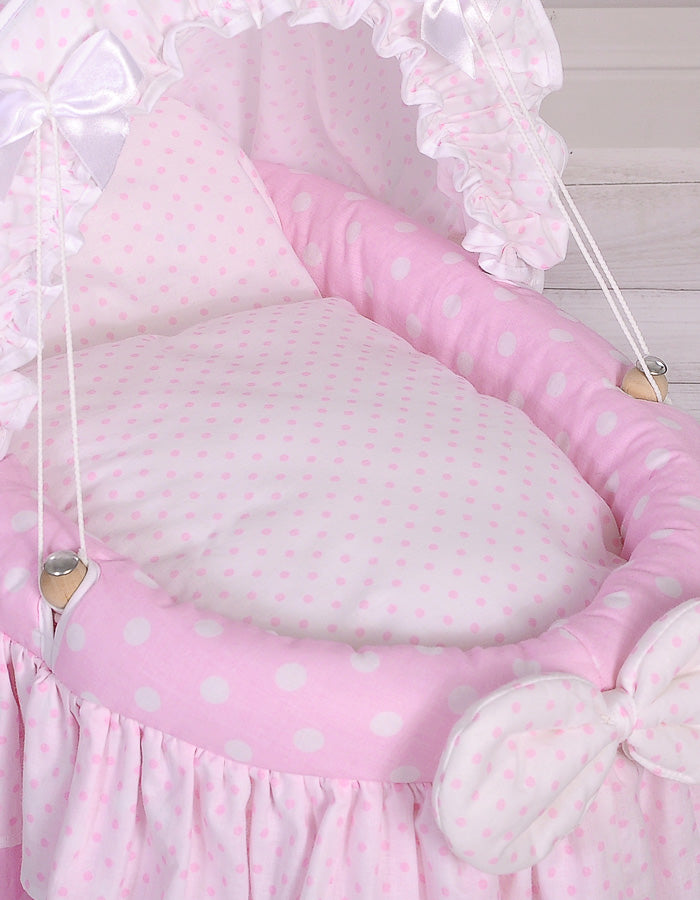 Wicker crib for doll Moses basket for dolls with hood LAURA pink