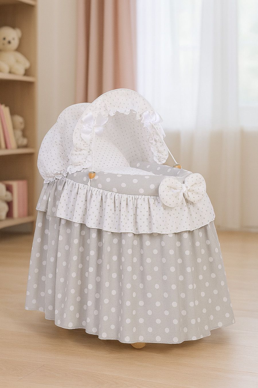 Wicker crib for doll Moses basket for dolls with hood LAURA grey